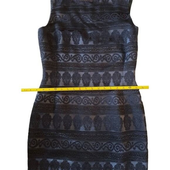 Vintage Denise Hajjar Boston Blue Jacquard Sleeveless Sheath Dress Size 6 - Picture 5 of 7